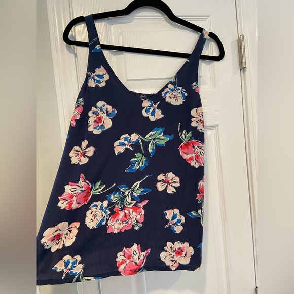 NWT Joules Size 4 Navy Blue Pink Floral V Neck Tank Top Flowy Lined Split Hem - Picture 6 of 11